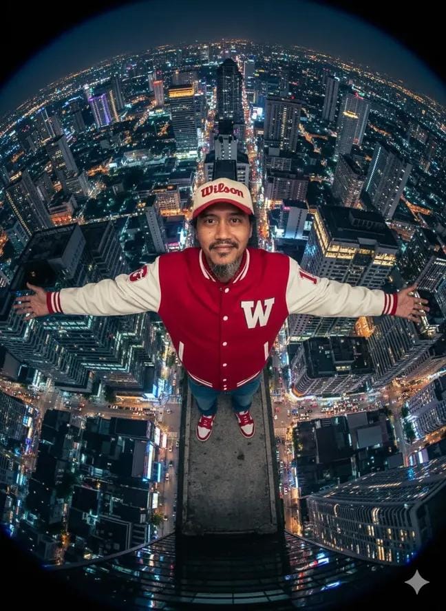 Man on skyscraper edge Manila night