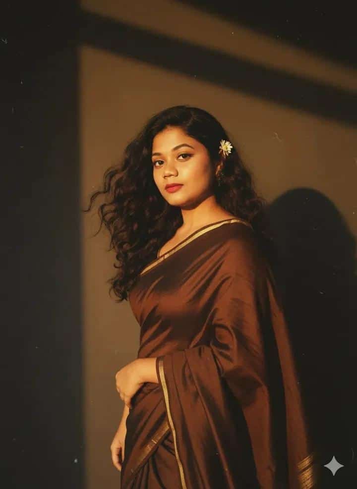 retro vintage brown saree 90s movie baddie