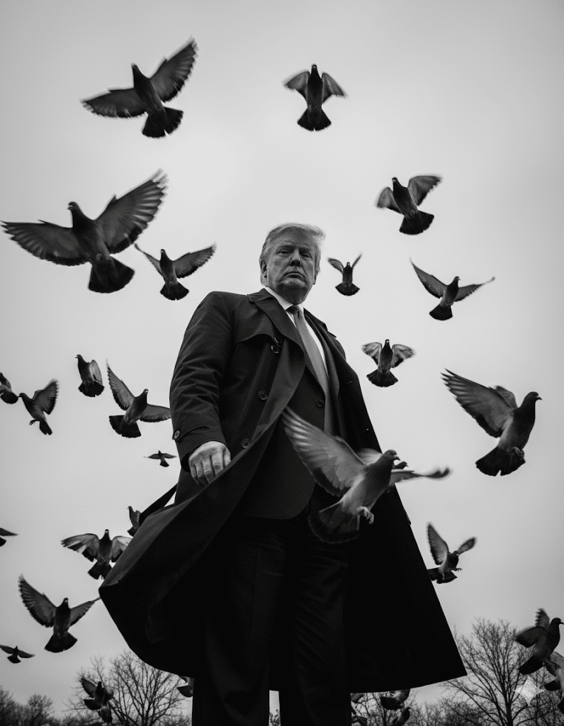 AI prompt generated image - black and white pigeons photograph