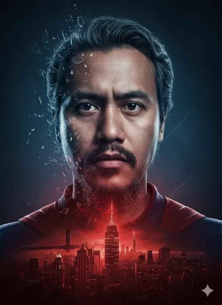 AI prompt generated image - double exposure superhero poster