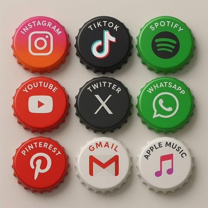 9 app icons as drink bottle caps