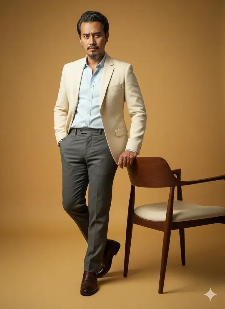 low angle cream blazer golden gradient