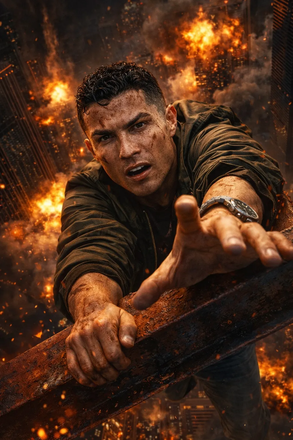 Action movie hanging from beam reference 2