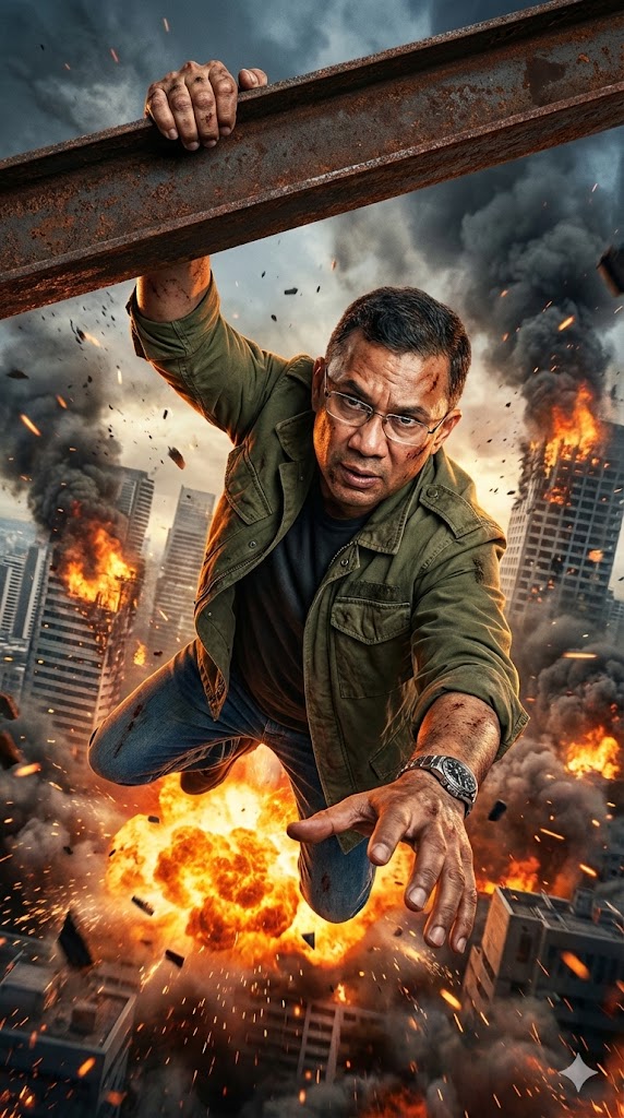 Hanging from beam above explosions