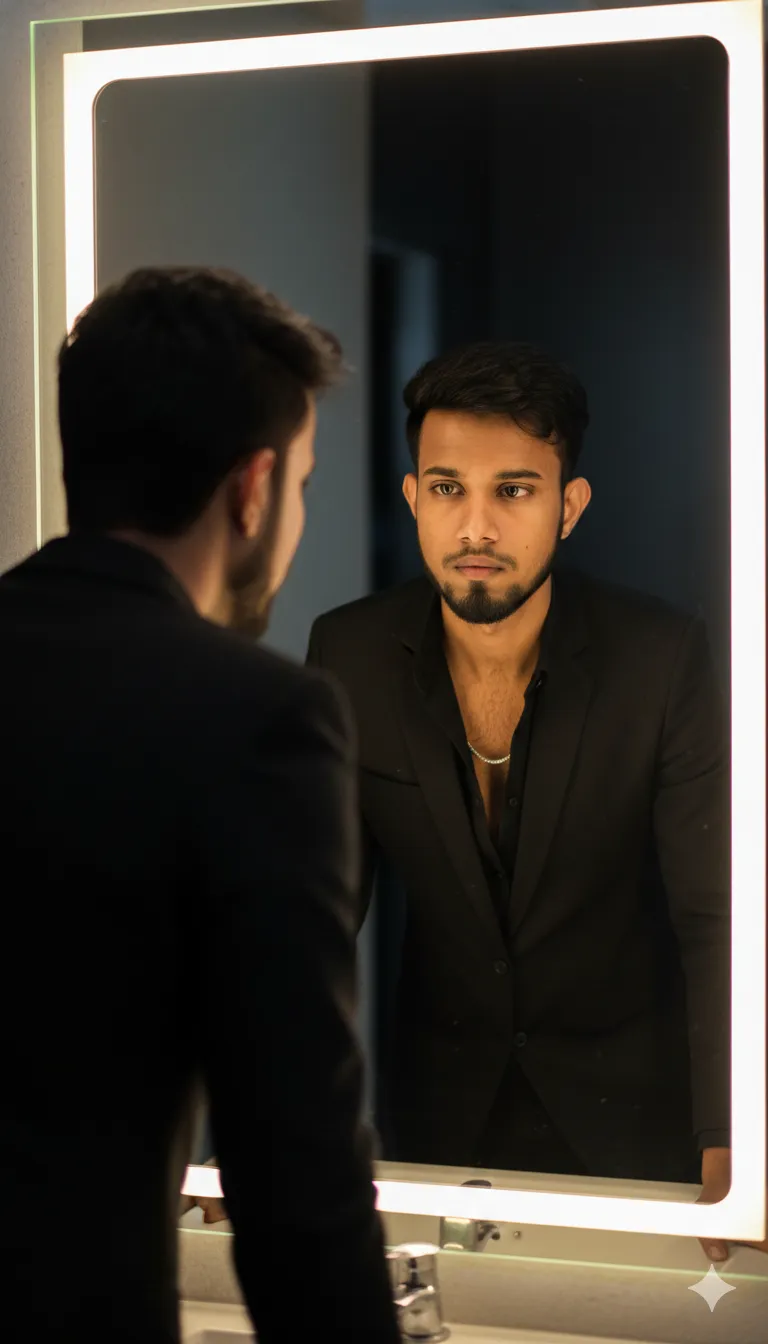 LED mirror portrait from behind