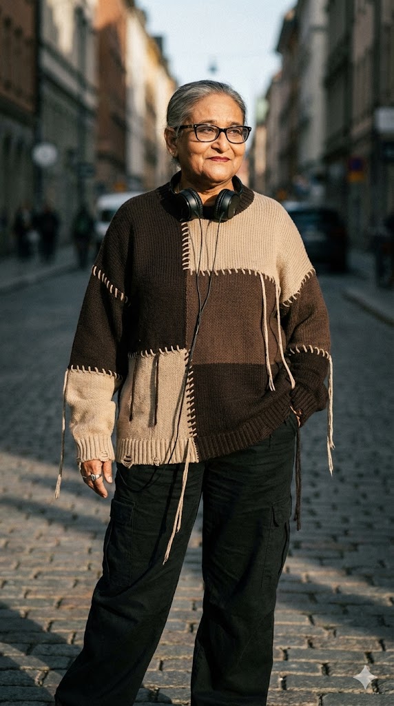 Patchwork knit sweater distressed