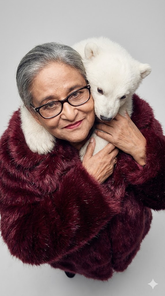 top-down fur coat with bear cub