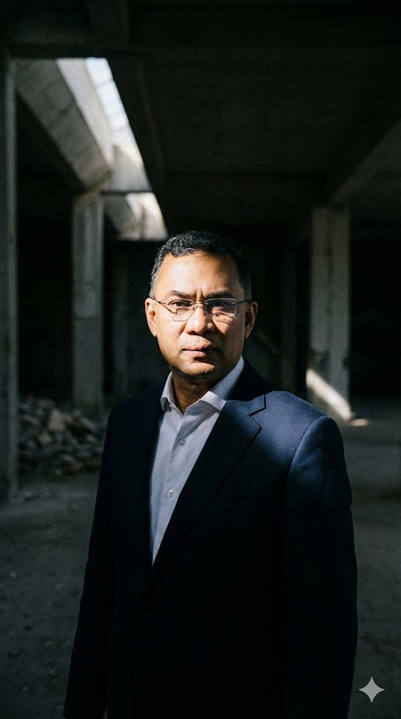 dramatic low-angle cinematic portrait