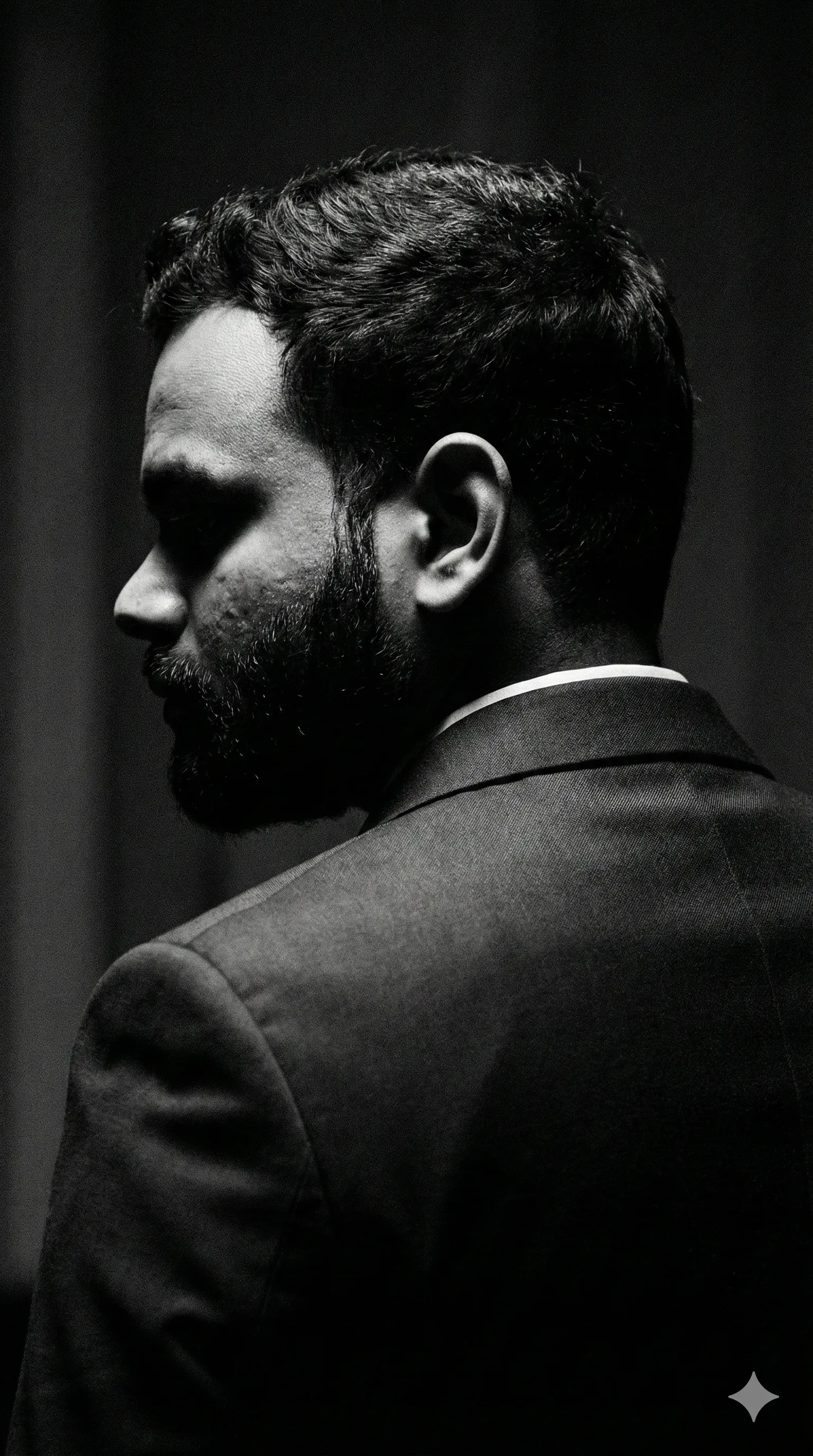 Black and white profile suit chiaroscuro