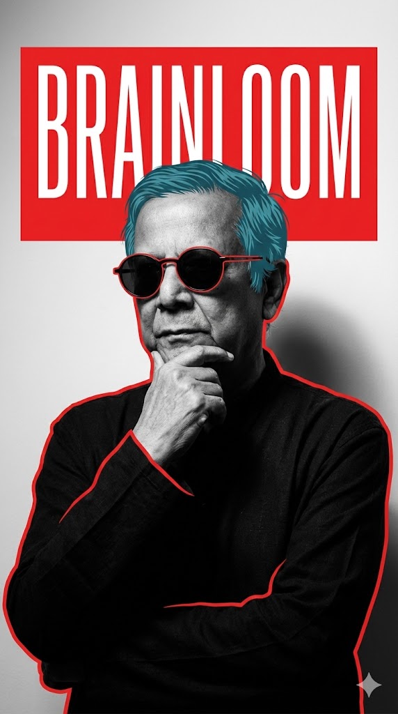 stylized poster portrait BRAINLOOM red graphic outlines