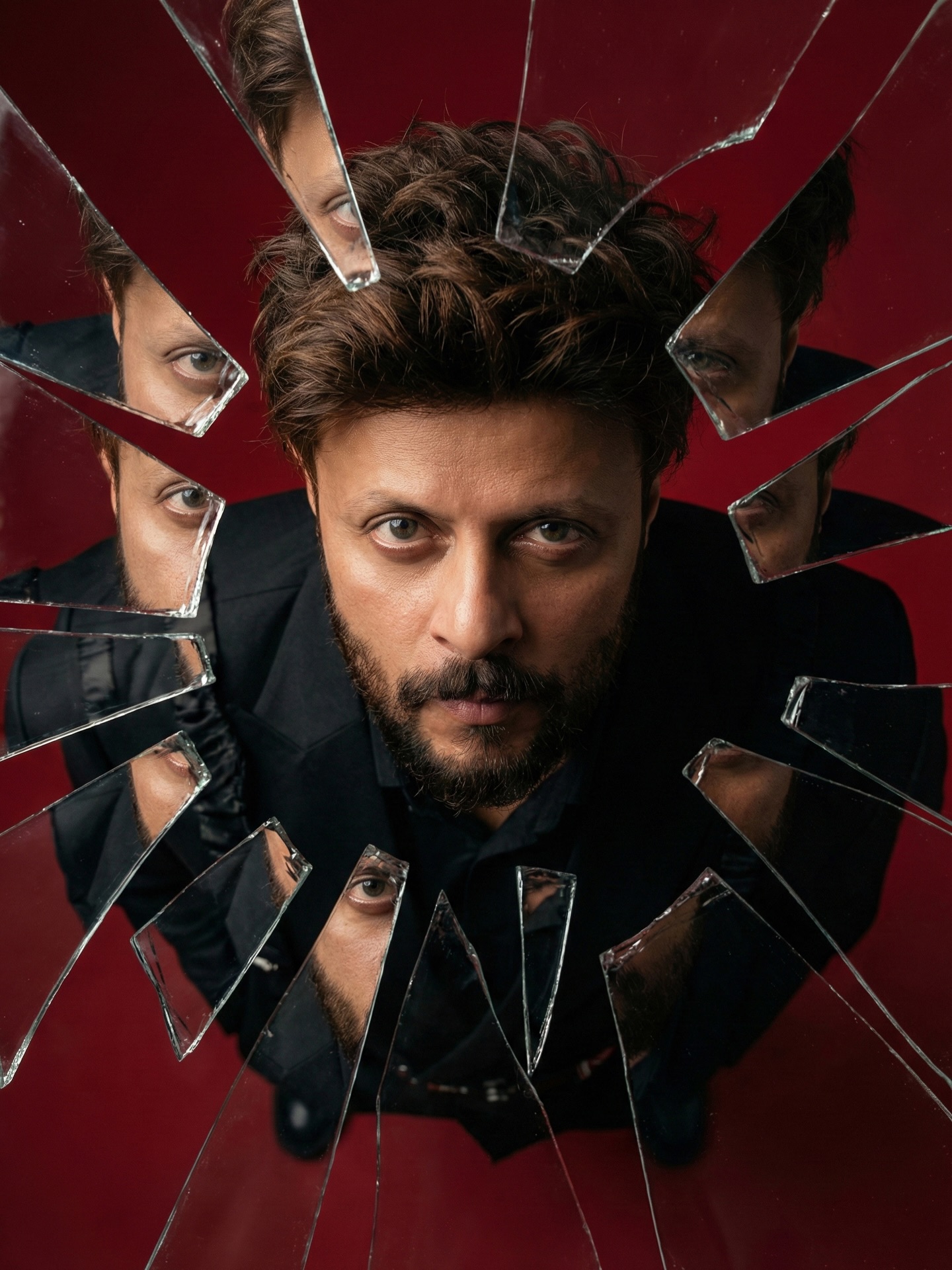 shattered glass foreground cinematic portrait