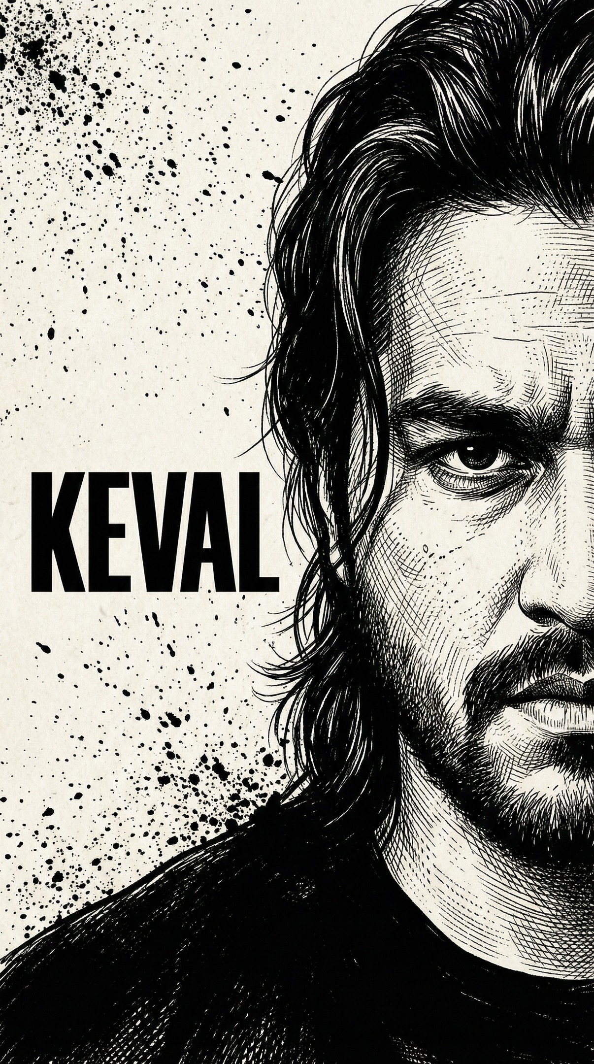 Black and white ink illustration portrait