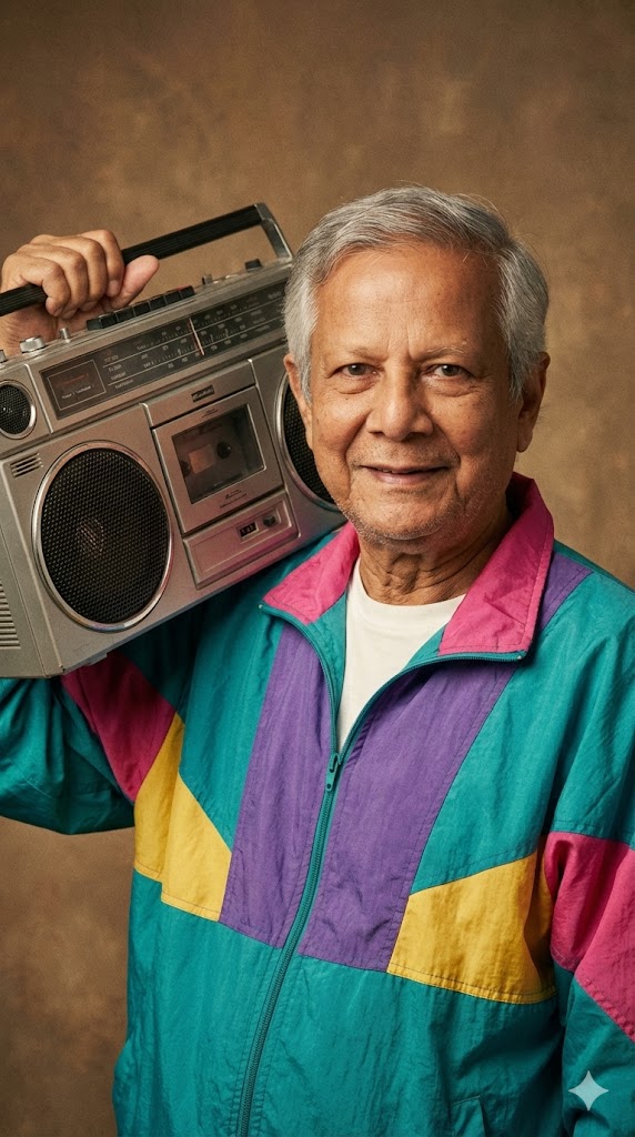 retro windbreaker boombox on shoulder