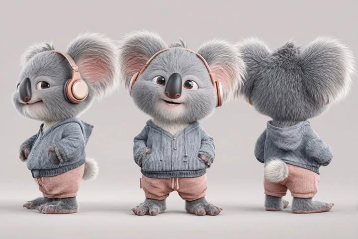 Cute anthropomorphic character triple view