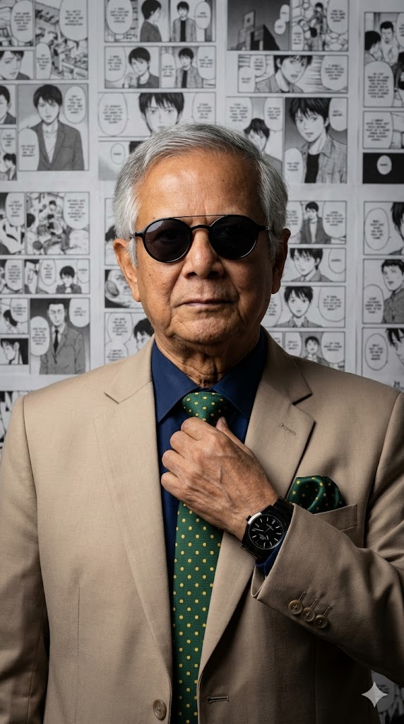 beige suit manga comic panel wall tie adjust