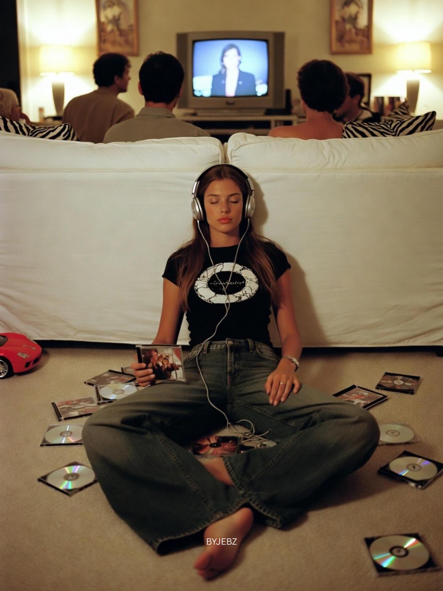 photorealistic living room evening warm portrait