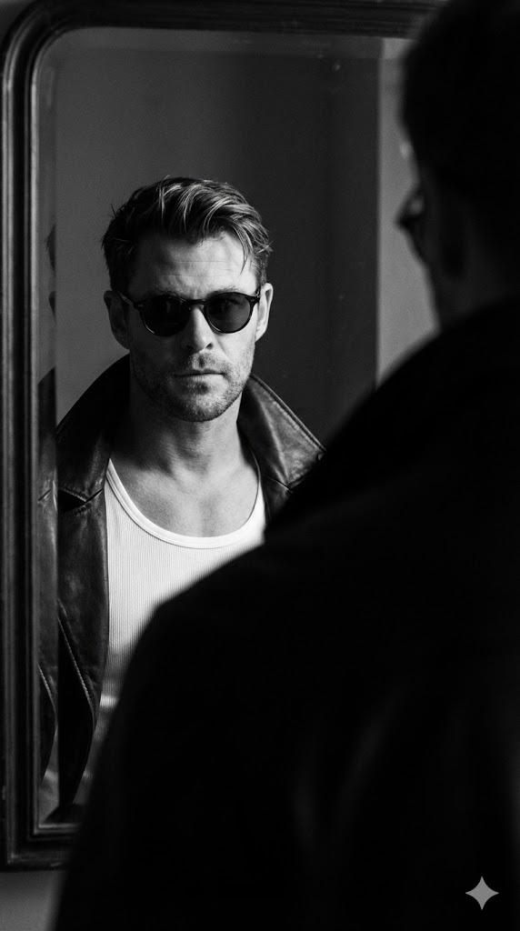 black and white mirror reflection portrait