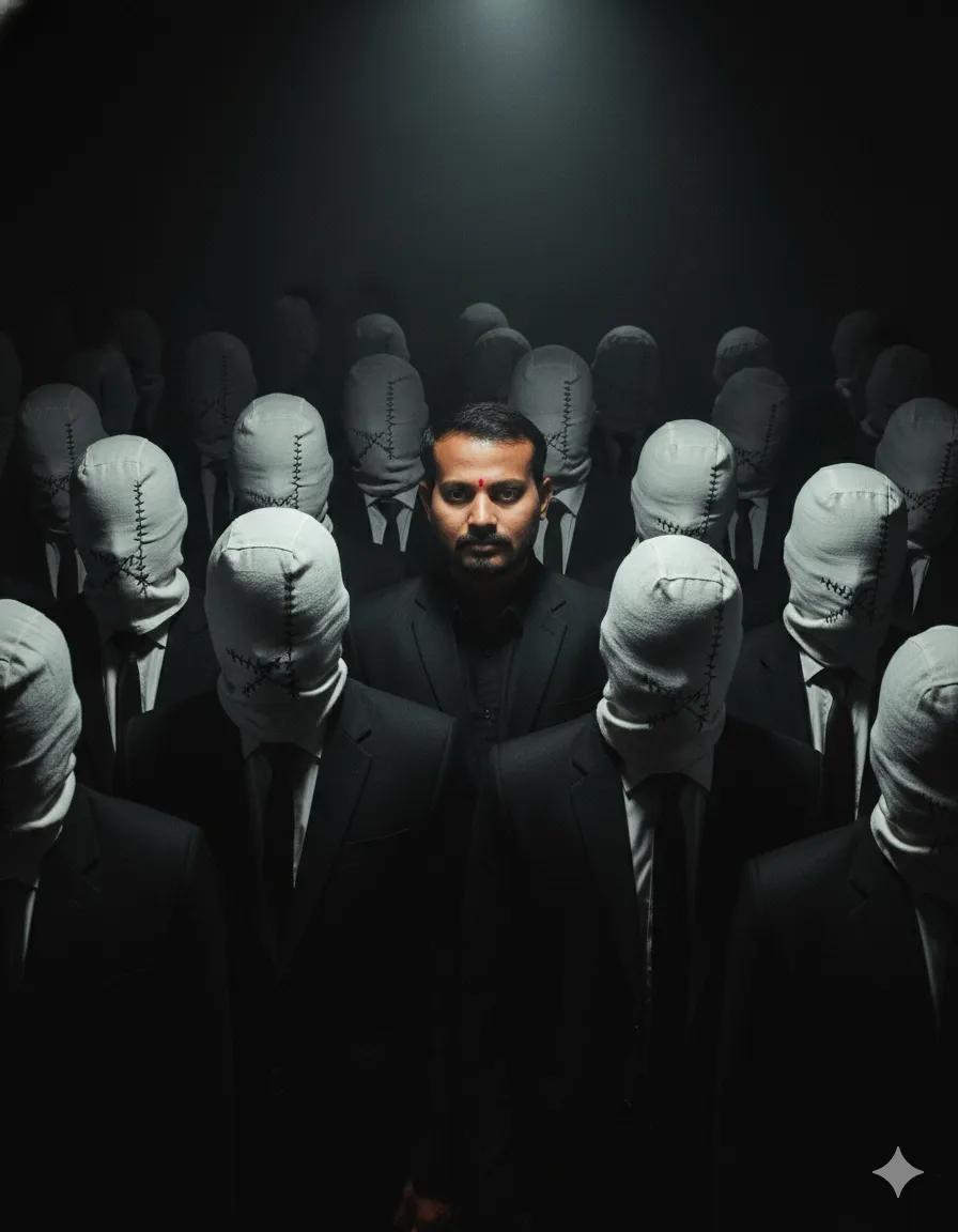 Alternate conceptual portrait of isolation within a dense crowd