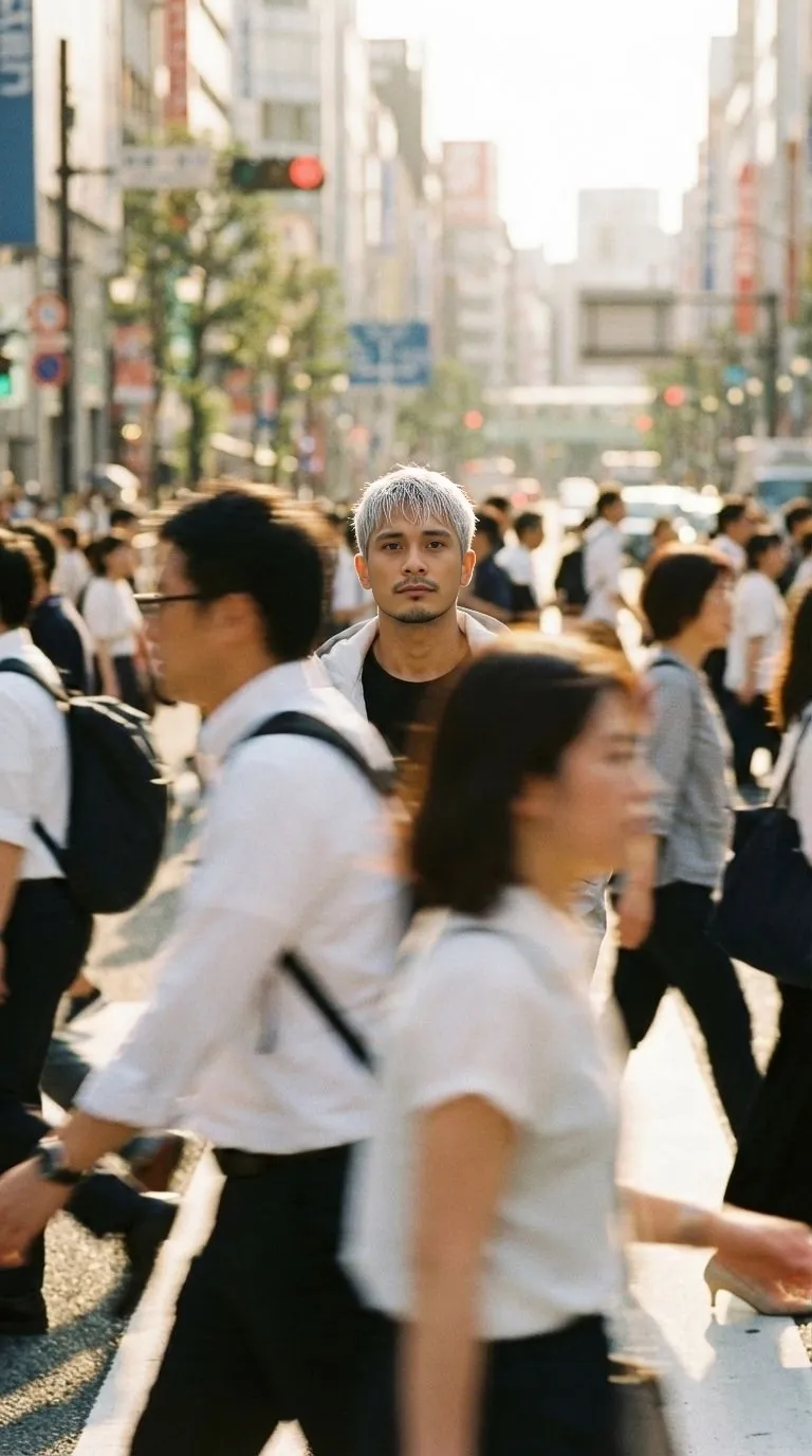 standing still busy city street motion blur sunset