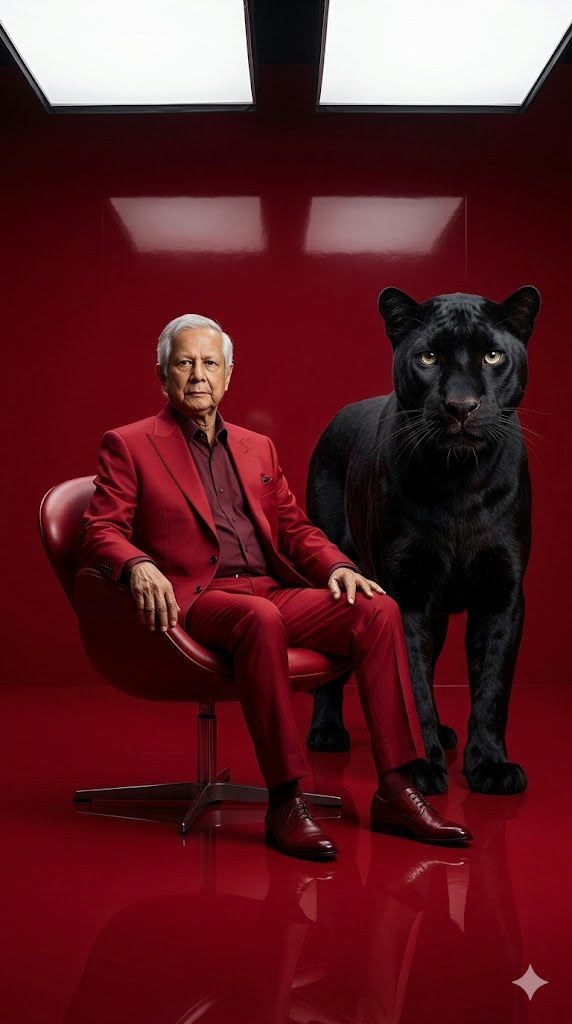 crimson red studio giant black cat surreal