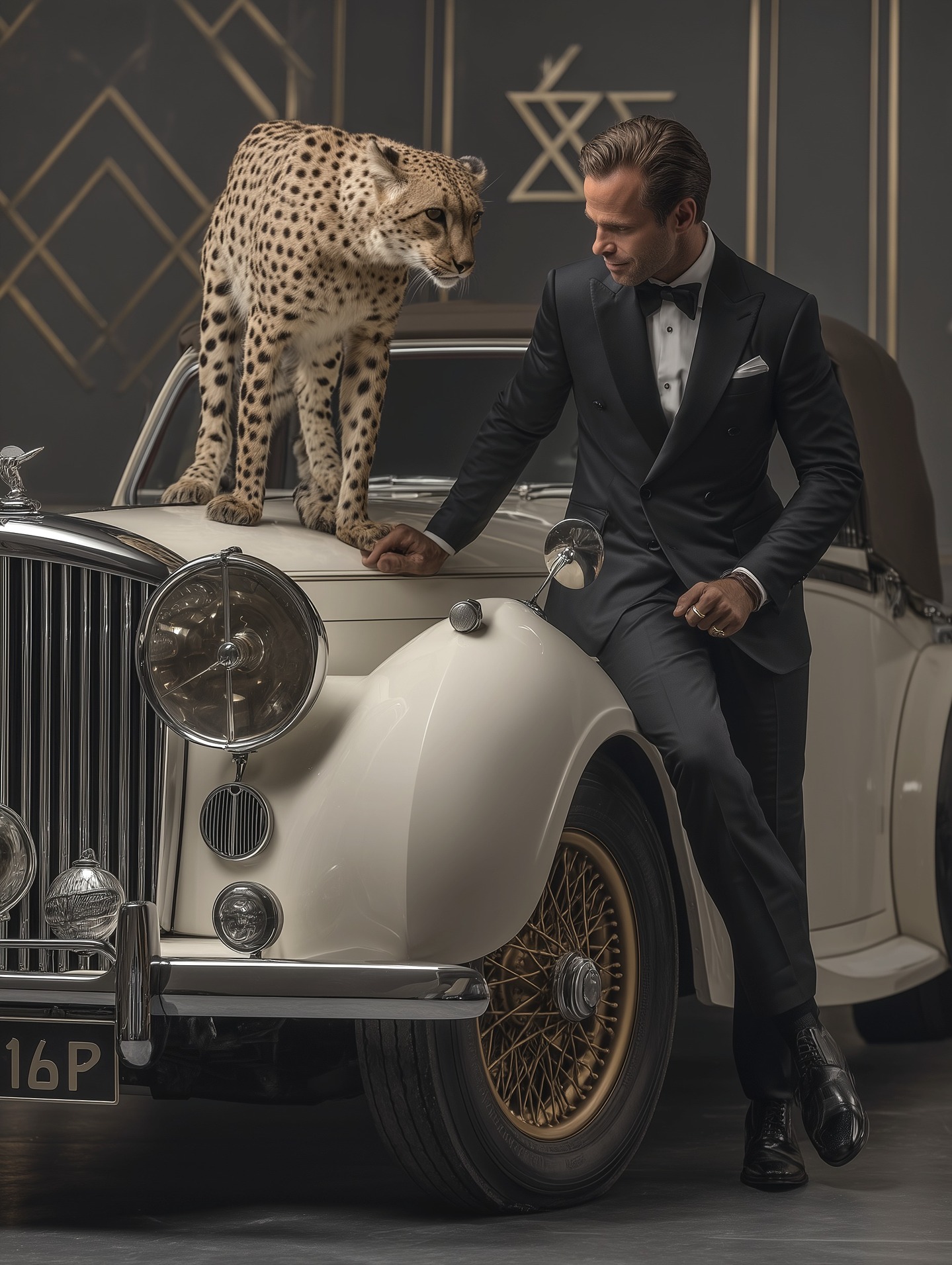 Vintage car cheetah portrait reference 2