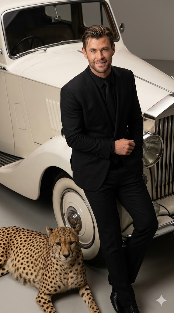 Rolls Royce cheetah cinematic portrait