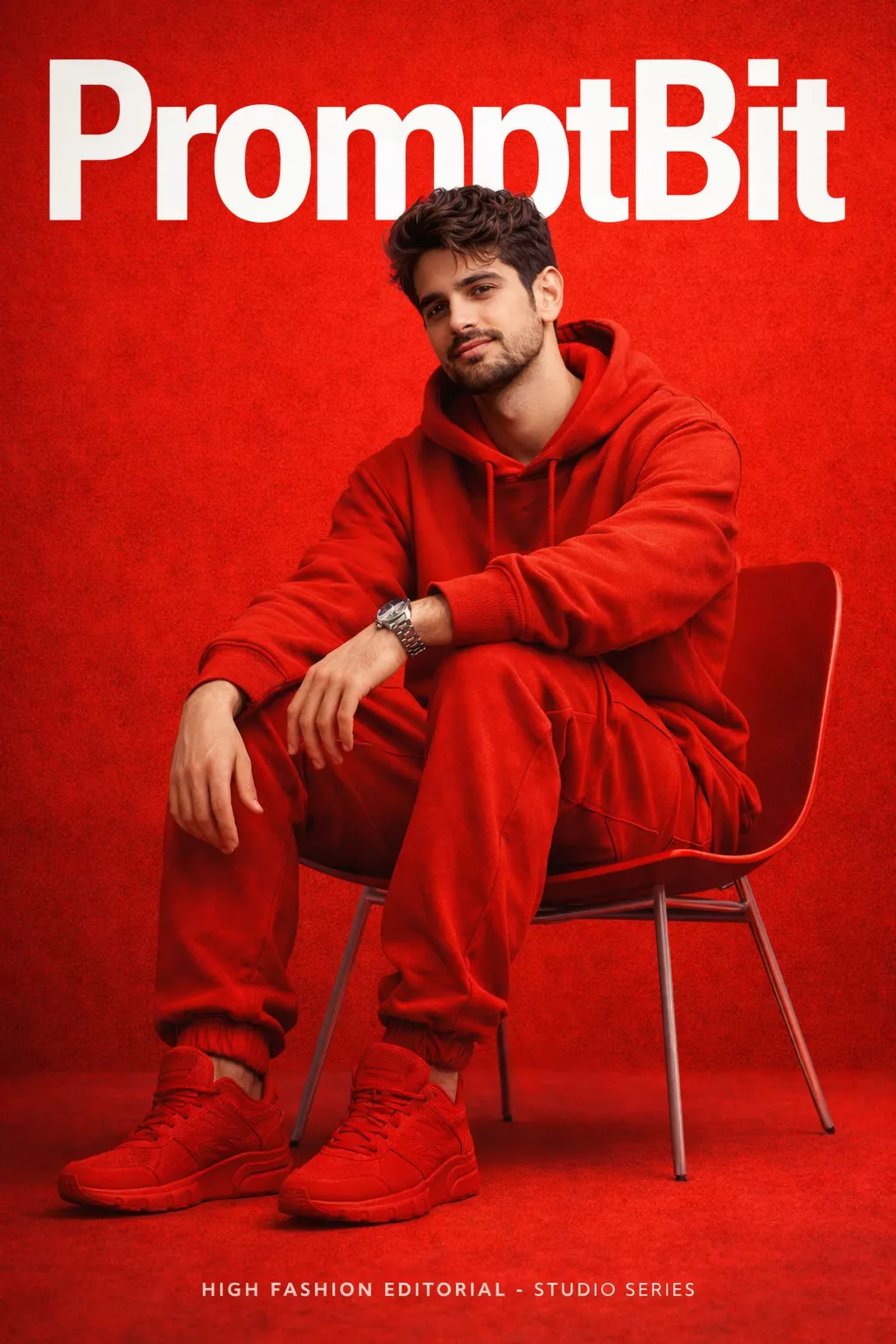 studio fashion editorial poster monochrome red