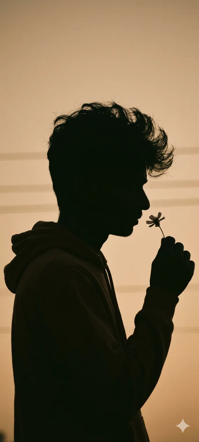 artistic silhouette portrait holding flower