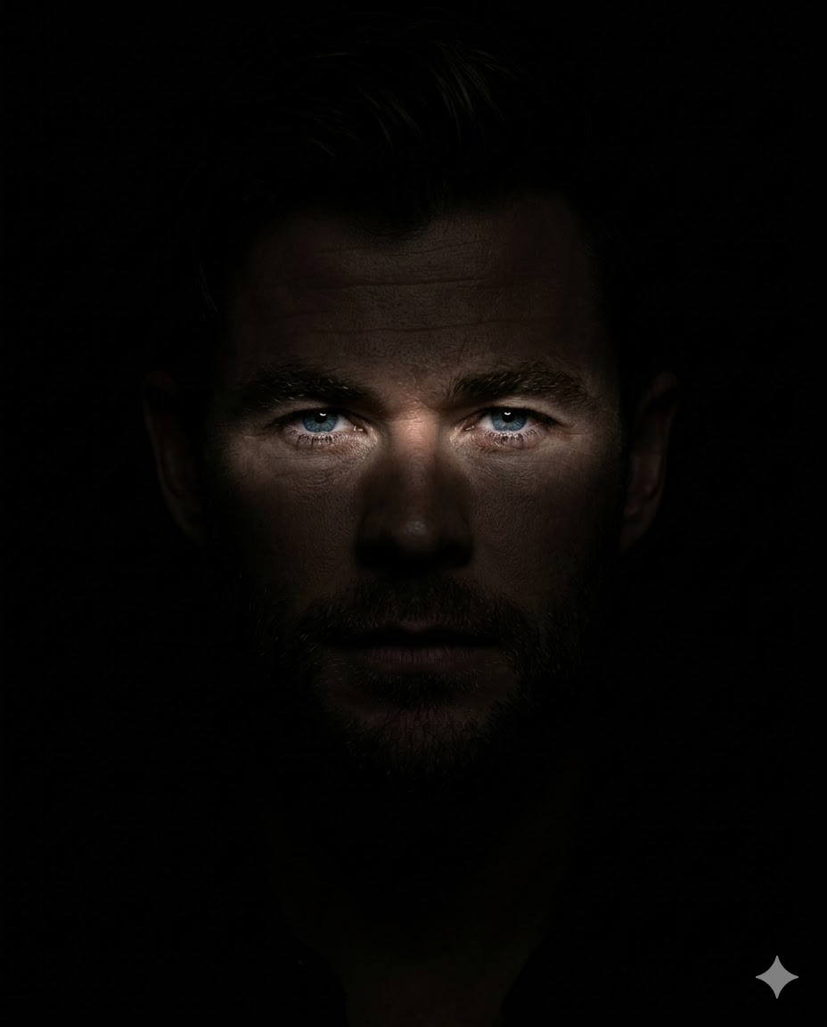 mysterious portrait face hidden in shadows