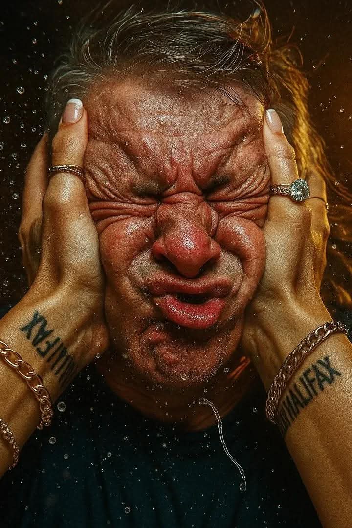 Ultra slow motion hands squeezing face