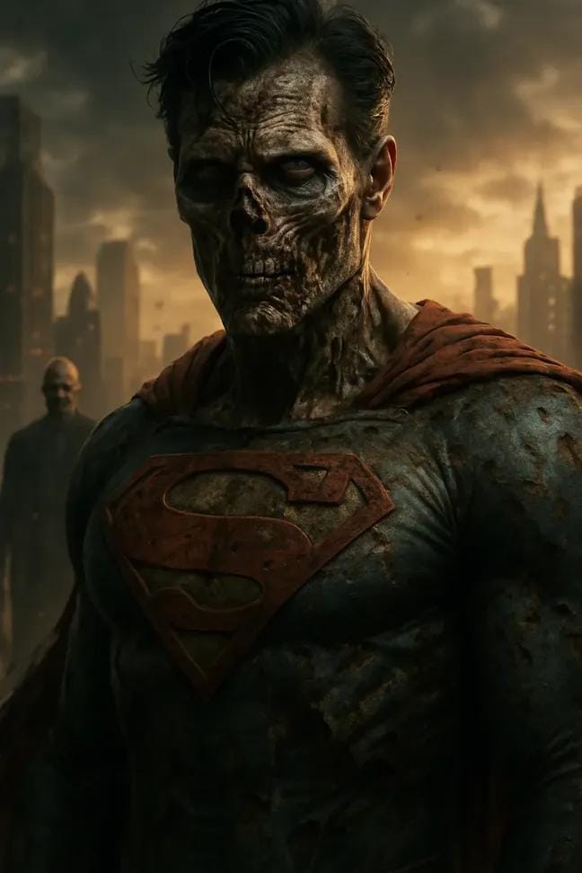 Decaying superhero with S on suit