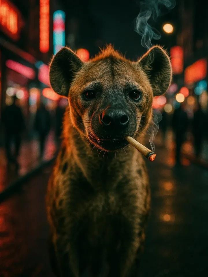 Animal dominating street scene