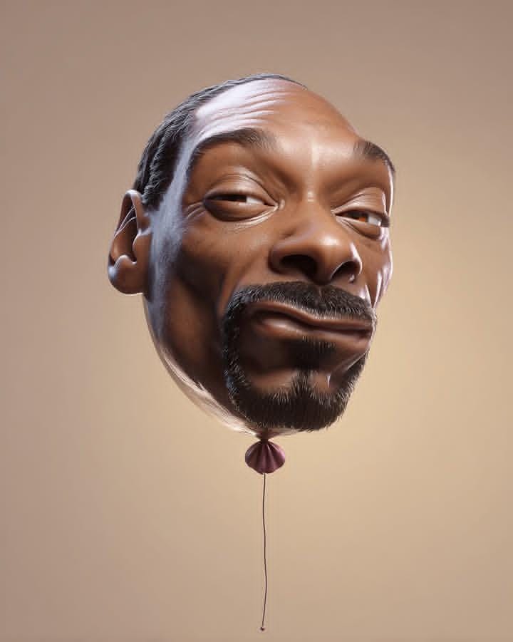Face inflated like balloon caricature